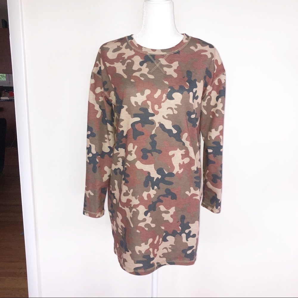 Love Riche Oversized Cotton Cano Camouflage Sweater Dress Womens Small